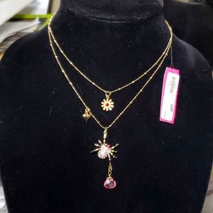Y2K NWT Vintage Betsey Johnson Pink Spider Double Layer Necklace